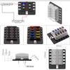 PC Terminal Block Type, 1 In 10 Out Fuse Boxes for Cars, RVs, and Ships, with LED Lights, 12-32V