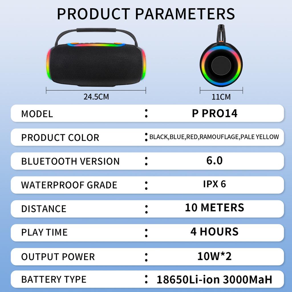 PRO Series 14 Bluetooth Speaker RGB Light Portable Desktop Outdoor Subwoofer High Power Speaker