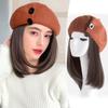 WTB Synthetic Hat Wig Female Autumn and Winter Button Woolen Short Straight Clavicle Beret Temperament Joker Wig