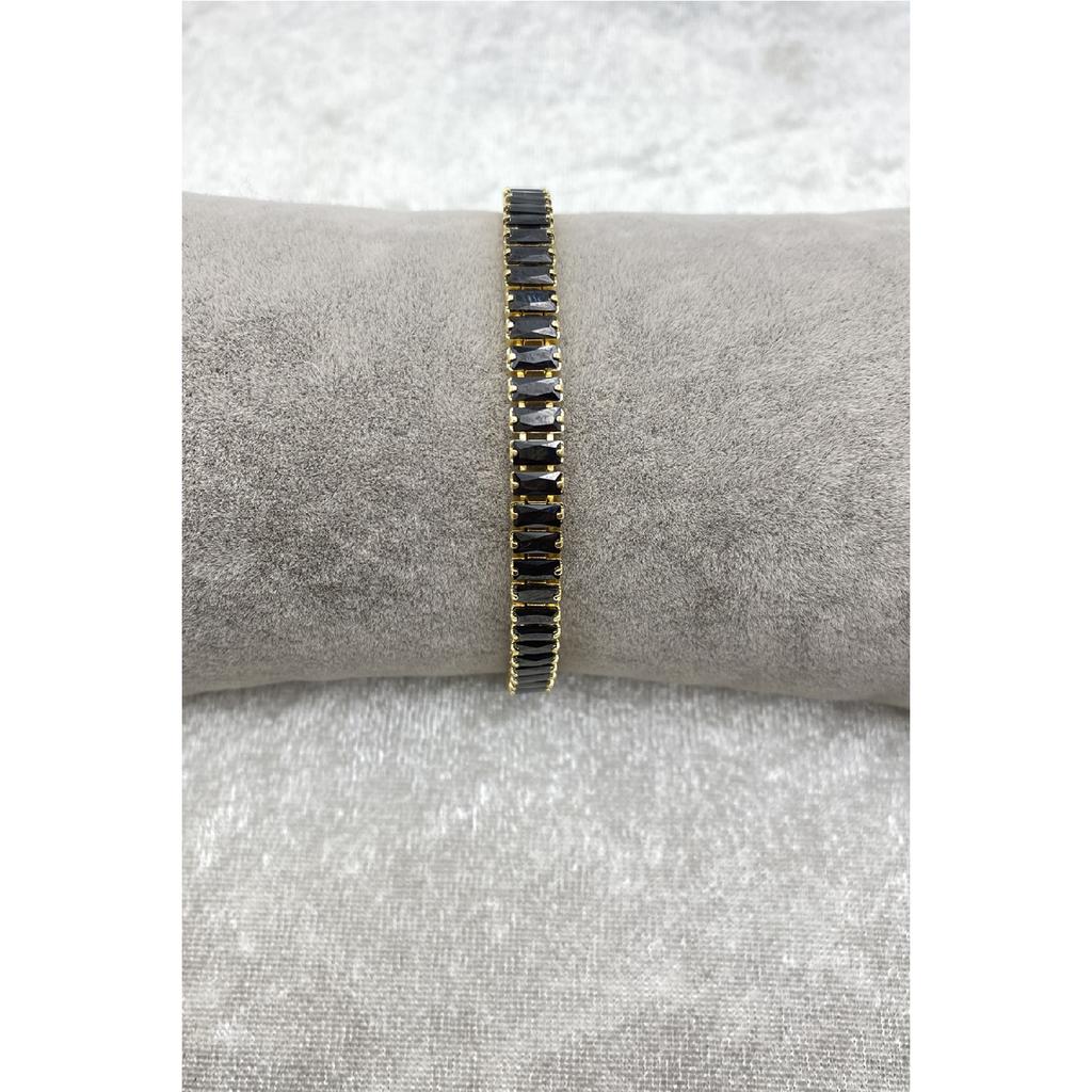 Women's Silver Zircon Baguette Waterway Necklace Earring Bracelet Jewelery Set Suit