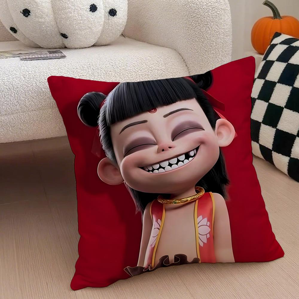 Chinese Style NNe Zha  Cushion Cover Throw Pillow Cover Hidden Button Durable Polyester Chair Cushion