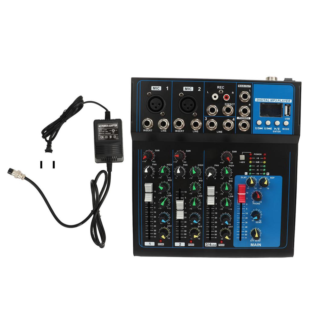 Sound Mixer Metal LCD Display 4 Channel Real Time Monitor Sound Mixing Console for DJ Studio Recording US Plug 110V