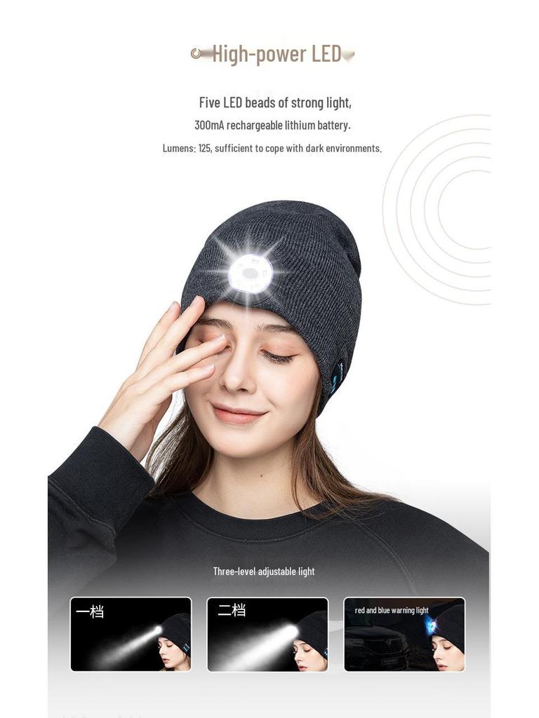 5.0 Bluetooth LED Музыкальная шапка-бини для активного отдыха ночью