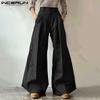 Men Zip-up High Waist Solid Color Pockets Casual Loose Long Trousers