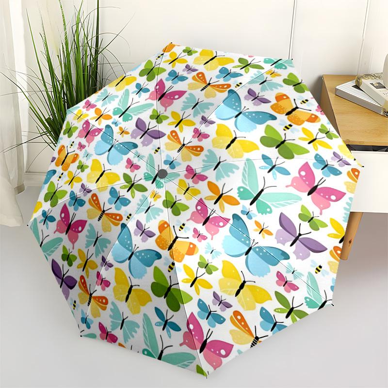 1pc Butterfly Print Umbrella - Portable Home Essential, Durable Iron Frame with Rod Structure, Fashion Lovers yy250910068