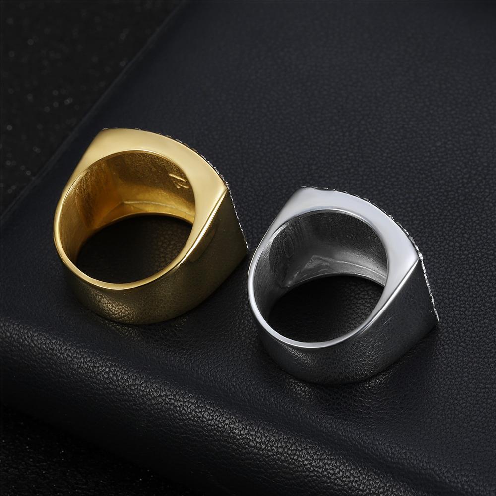 Hip Hop Iced Out Big Cross Ring Male Gold Color Stainless Steel Jesus Cross Rings For Men Religious Jewelry