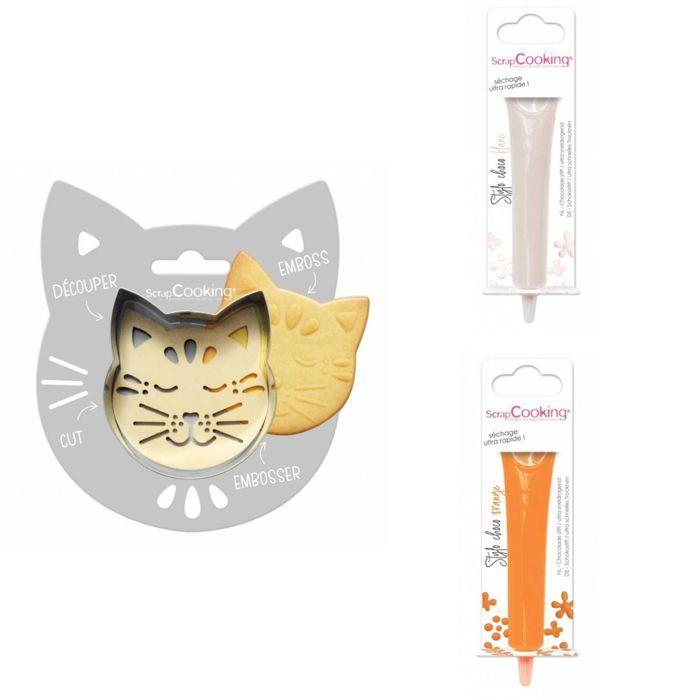 Cat Embossed Cookie Kit + 2 White Chocolate and Orange Pens