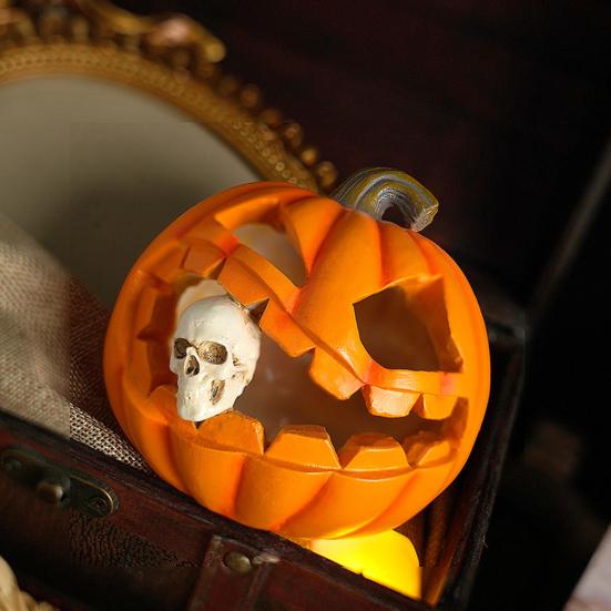 Хэллоуин тыква пожирающий череп фигурка с подсветкой жуткая светящаяся тыквенная голова статуэтка из смолы