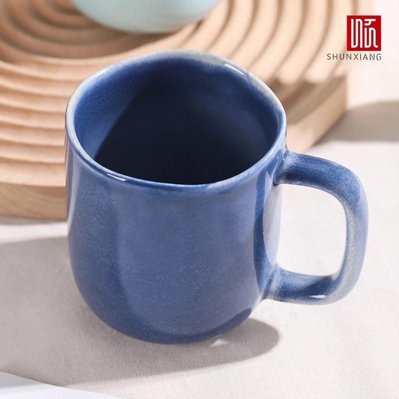 Shunxiang Ceramic Coffee Mugs with Handle Ceramic Glaze Solid Color Mug Irregular Cup Mouth Home Breakfast Oat Water Cup Gifts