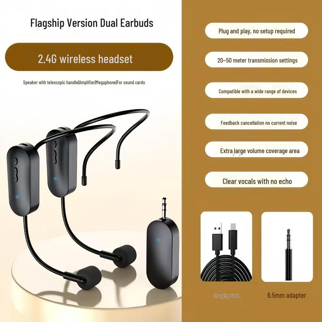 Universal 2.4G Wireless Microphone Headset & Amplifier for Teachers, Tour Guides, and Outdoor Use.