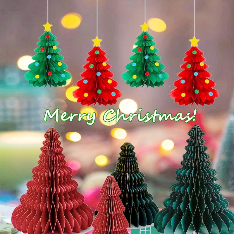 Christmas Tree Decoration 3D Honeycomb Paper Christmas Tree Hanging Pendent New Year Xmas Party Atmosphere Shop Decor Prop