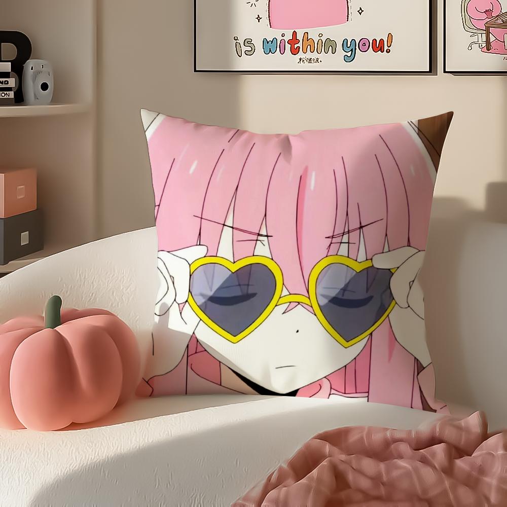 Retro Anime BOCCHI THE ROCK Cushion Cover Pillowcase Short Plush Invisible zipper Room Sofa Cushion Cover