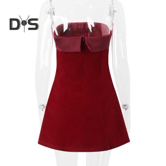 Women Evening Dress Off Shoulder Bandeau Backless Sleeveless Slim Waist A-line Mini Dress Prom Party Banquet Short Dress