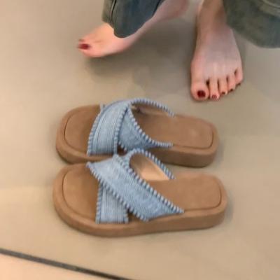 Сохраняйте свою версию~ Ретро отпускной стиль плетеные крест-накрест толстоподошвенные крутые тапочки женские нежные богемные тапочки