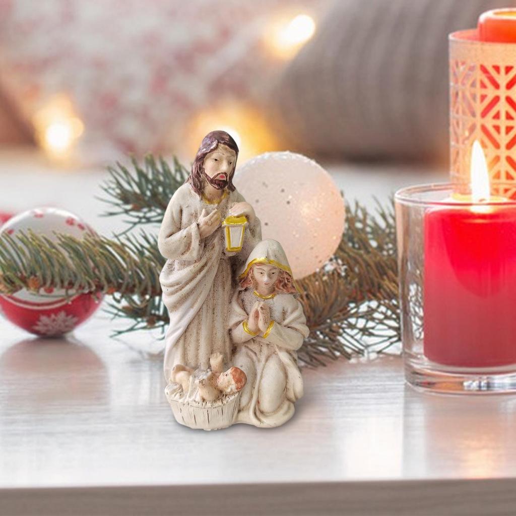 Смола Статуэтка Рождественский Вертеп Святое Семейство Католическая Фигурка Настольный Декор Рукоделие Скульптура для Рождества Украшение для Церкви