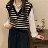 Striped Knitted Vest Women's Design Sense Autumn Outerwear Stacked V-neck Sweater Top Women