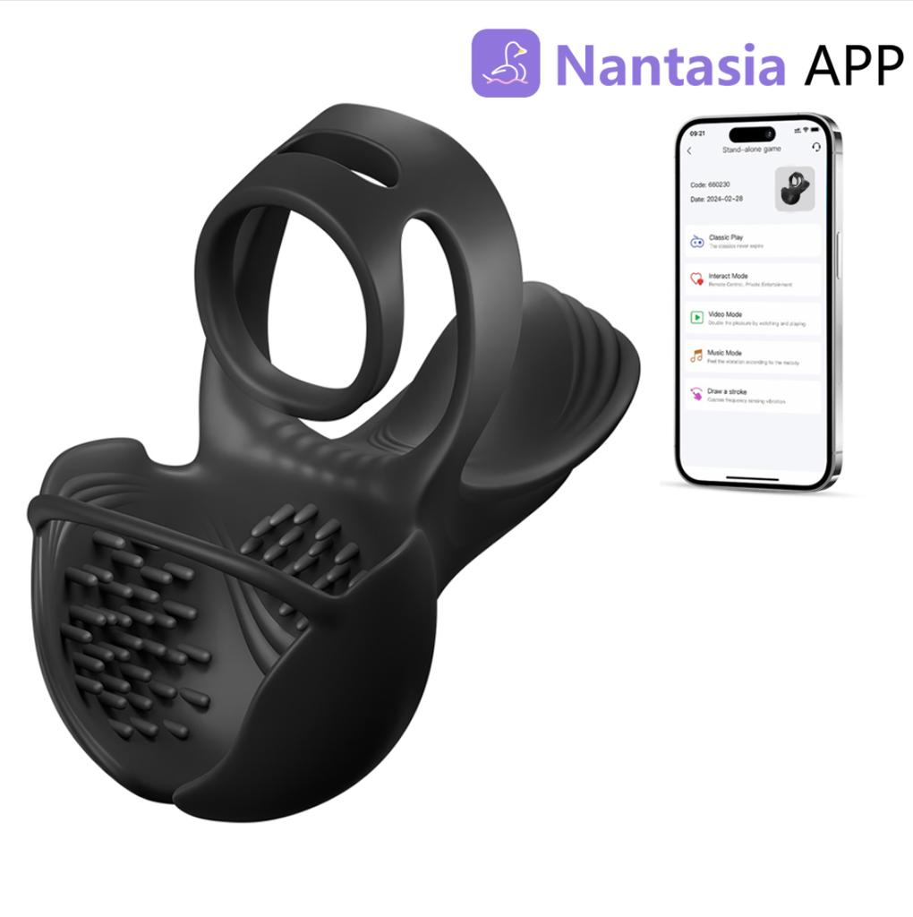 Male Penis Ring Vibrator APP Remote Control 9 Vibration Modes for Delayed Ejaculation Heated Penis Ring Testicle Massager Couples' Adult Toy for Men