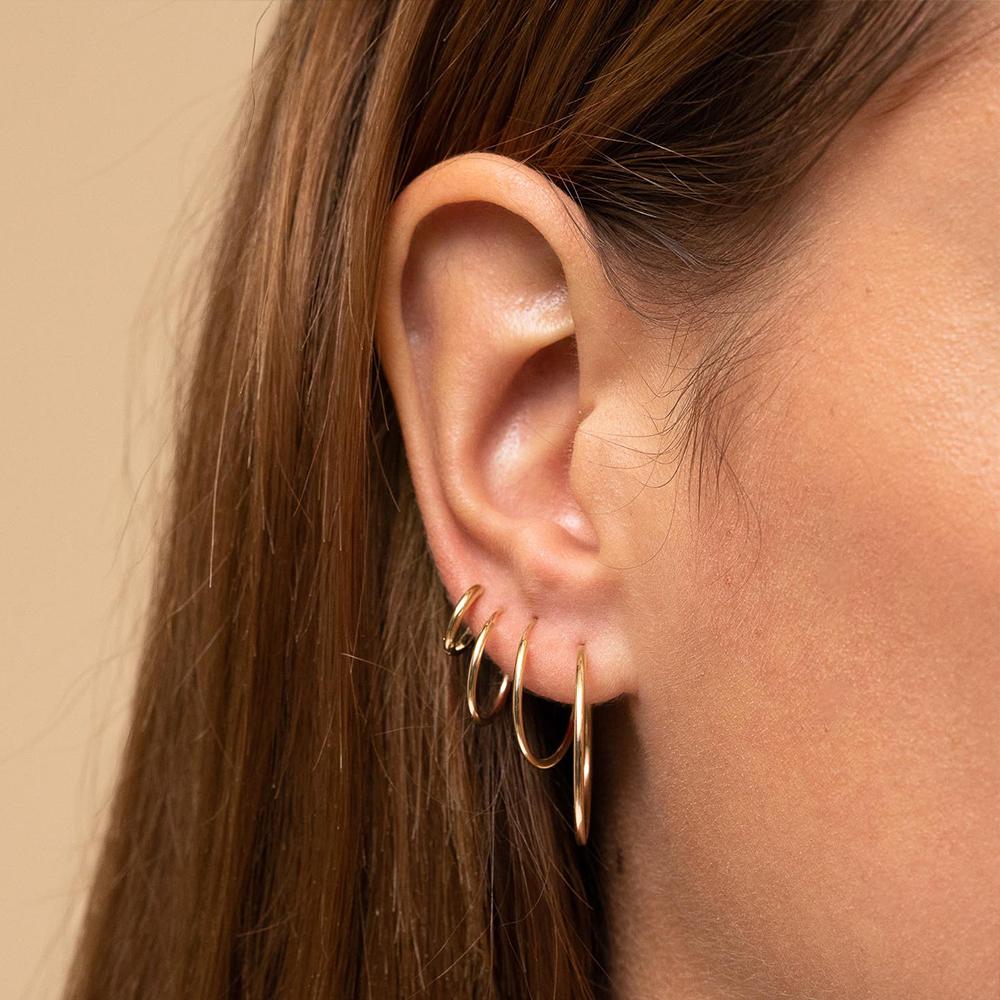 Emanco Earring Factory Authentic 14K Round Hoop Earrings, Classic Women's Everyday Wear, Lightweight Jewelry Earrings