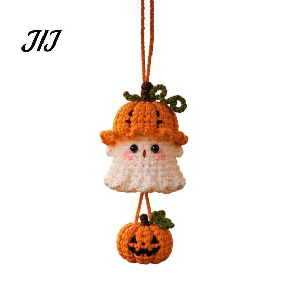 Hand Knitted Cartoon Animal Pendant Handmade Crochet Ghost Keychain, Cute Plush Charm for Bags Childlike Decorative Keys, Spooky Festive Ornament with