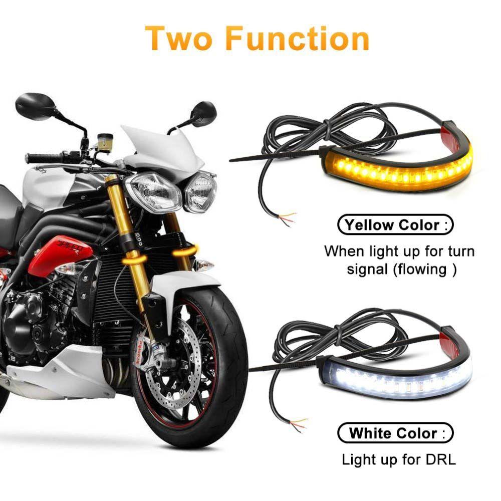 Motor Flasher Light Ring Fork Strip Lamp Motorcycle Turn Signal Light LED Daytime Running Lamp