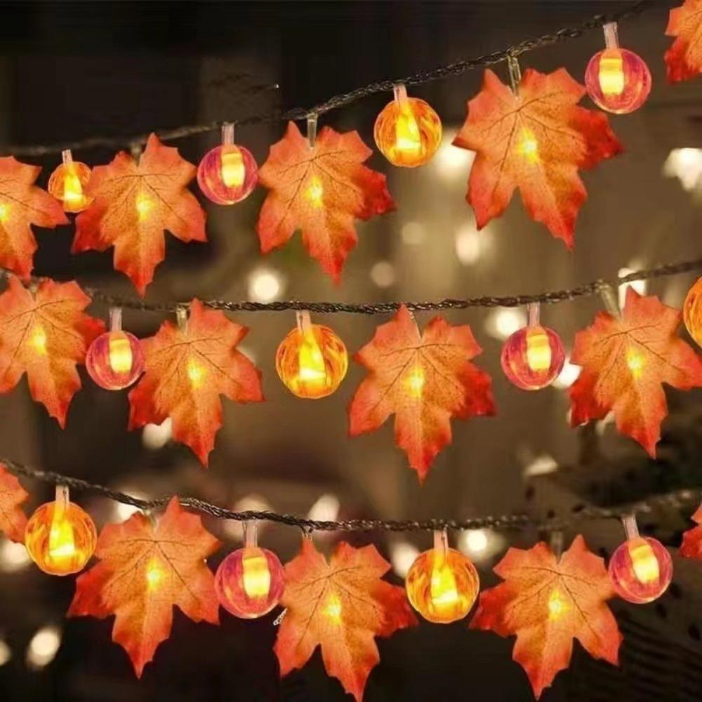 Hanging LED String Light Halloween Pumpkin String Lamp Maple Leaves Garland  Home Decoration