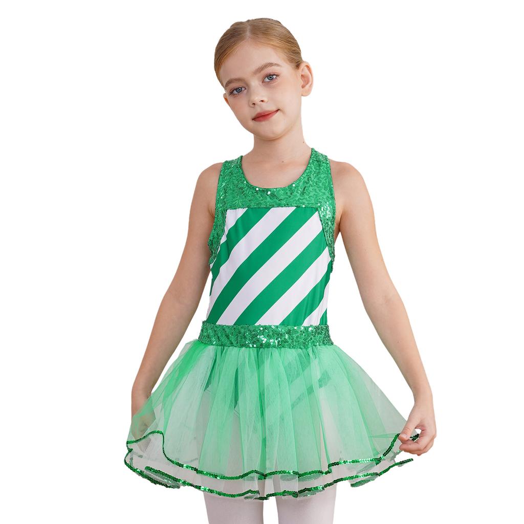 Детский рождественский костюм для девочек, танцевальное платье-пачка без рукавов, костюмы для фигурного катания