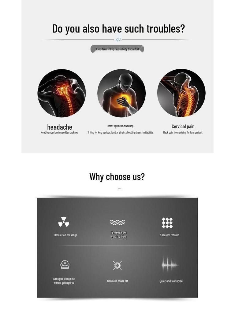 Электрический массажный валик из пены с эффектом памяти для поясничной поддержки в автомобиле и комплект подголовников