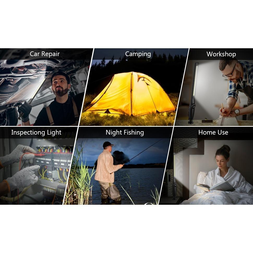 Светодиодный рабочий фонарь, лампа для мастерской, перезаряжаемая инспекционная лампа COB с магнитной рабочей лампой для ремонта автомобилей, мастерской, гаража, кемпинга, аварийного освещения