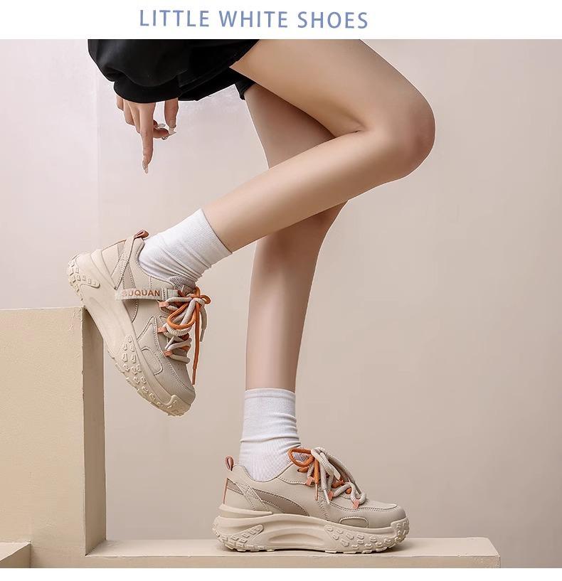 Корейская версия кроссовок «папины кроссовки» женские 2025 весна и осень новый сезон универсальные ультралегкие кроссовки на платформе повседневные кеды женские белые sho