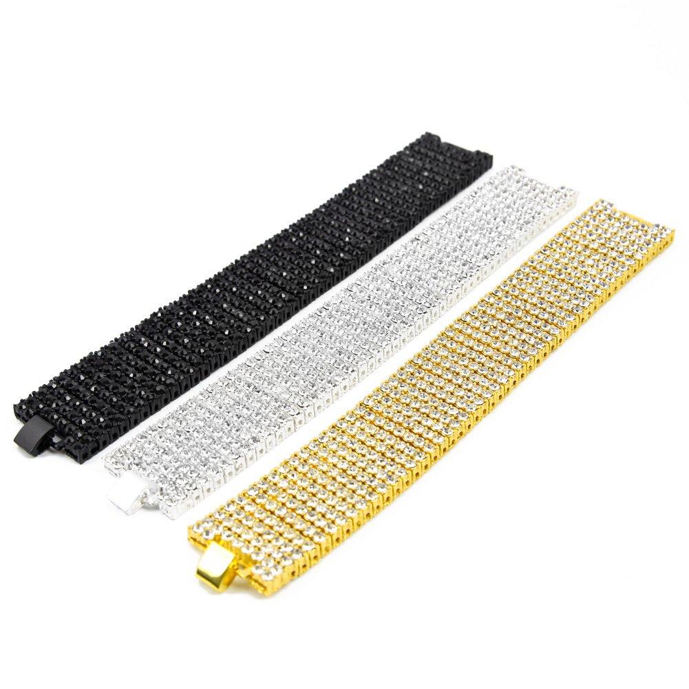 Rockyu Популярный Браслет Серебро Золото 18К Черный Цирконий Цепочка Ожерелье Ширина 30 мм 205 мм 8 Рядов AAACZ Бриллиант Сверкающий Роскошный Толстый Браслет