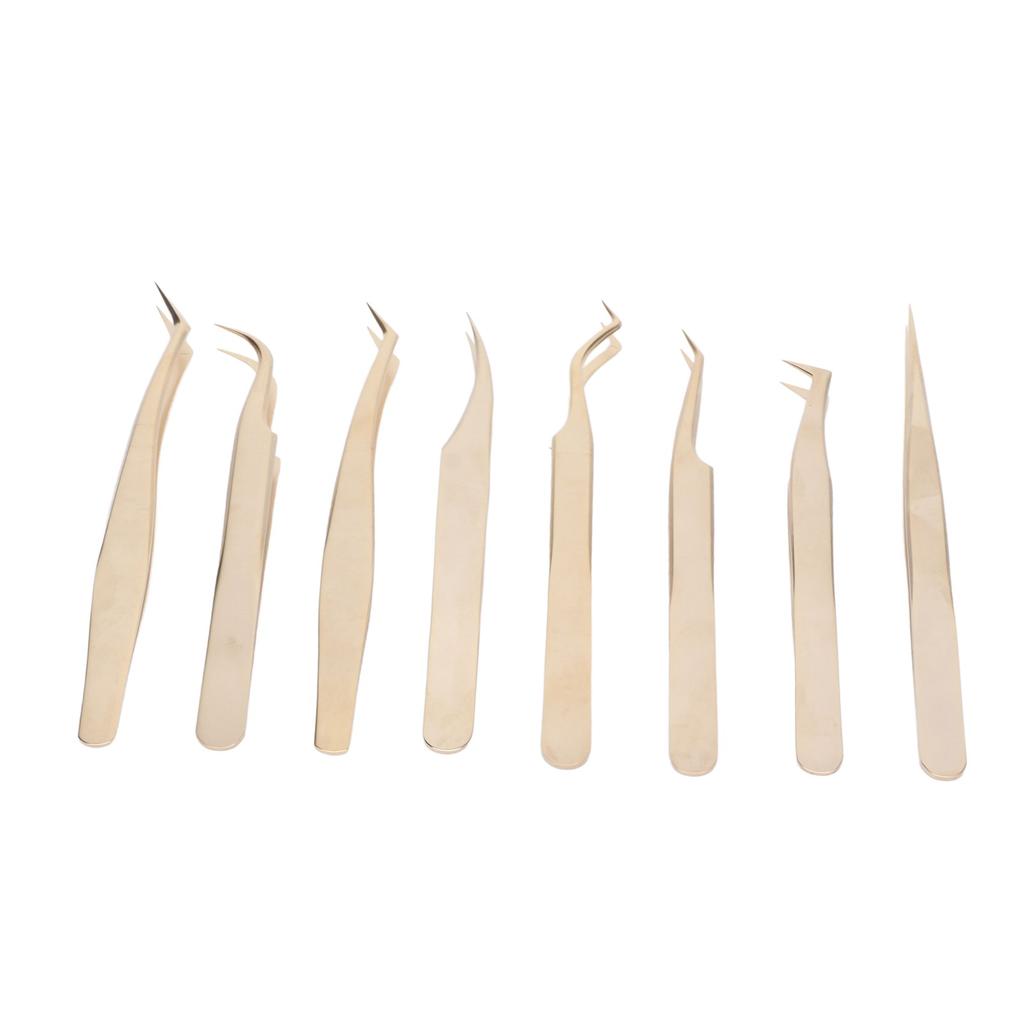 Набор из 8 пинцетов для наращивания ресниц из нержавеющей стали с прямыми изогнутыми кончиками для красоты ресниц