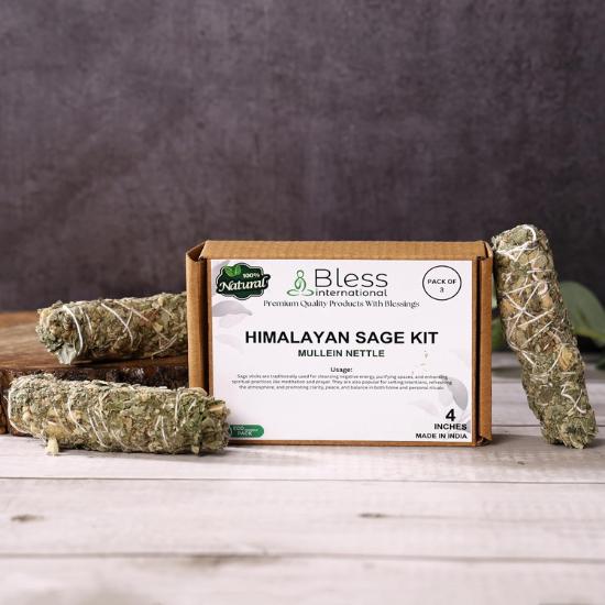 Благослови-Международный Гималайский-Шалфей-Коровяк-Крапива-Благовония Премиум-100%-Натуральный-и-Органический Ручной работы-4-Дюйма-Длиной