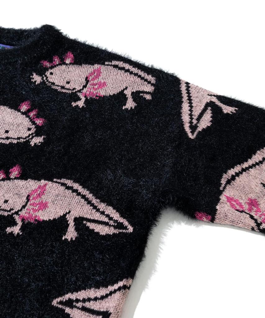 [go slow caravan] 356107 Аксалотль Пушистый Меланжевый Жаккардовый Вязаный Большой Свитер, Черный, Размер L