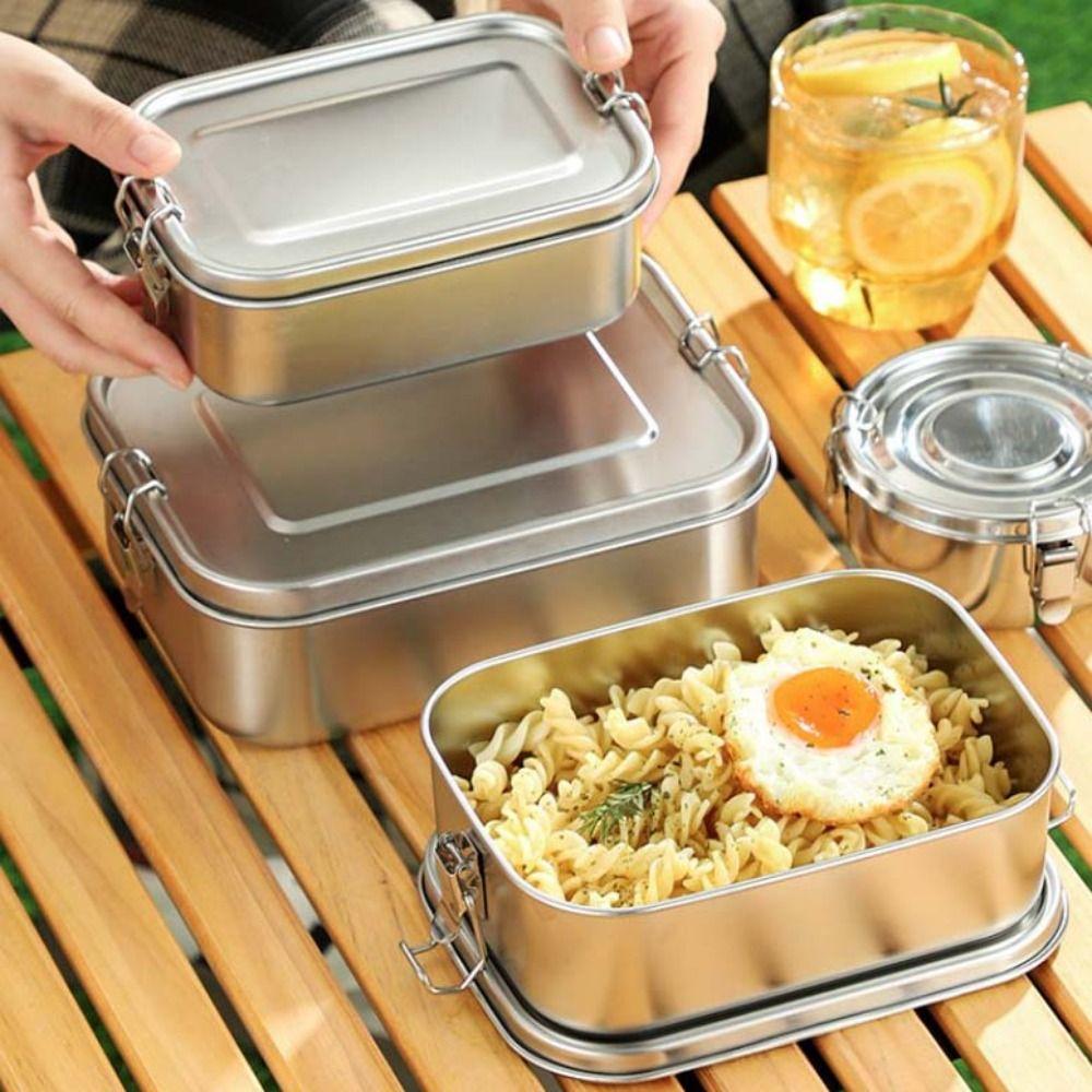 Rectangular 304 Stainless Steel Lunch Box Removable Partitions Food Storage Box  Canteen