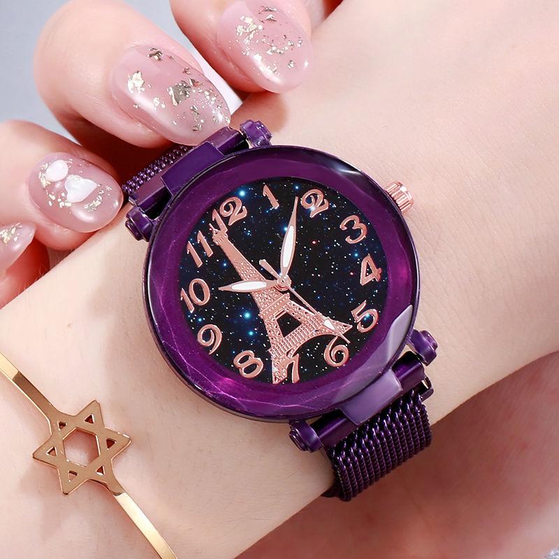 Romantic Star Watch Eiffel Tower Wathes for Women Luxury Mesh Steel Belt Watch Wristwatch  Ladies Dress Relógio Feminino Gifts