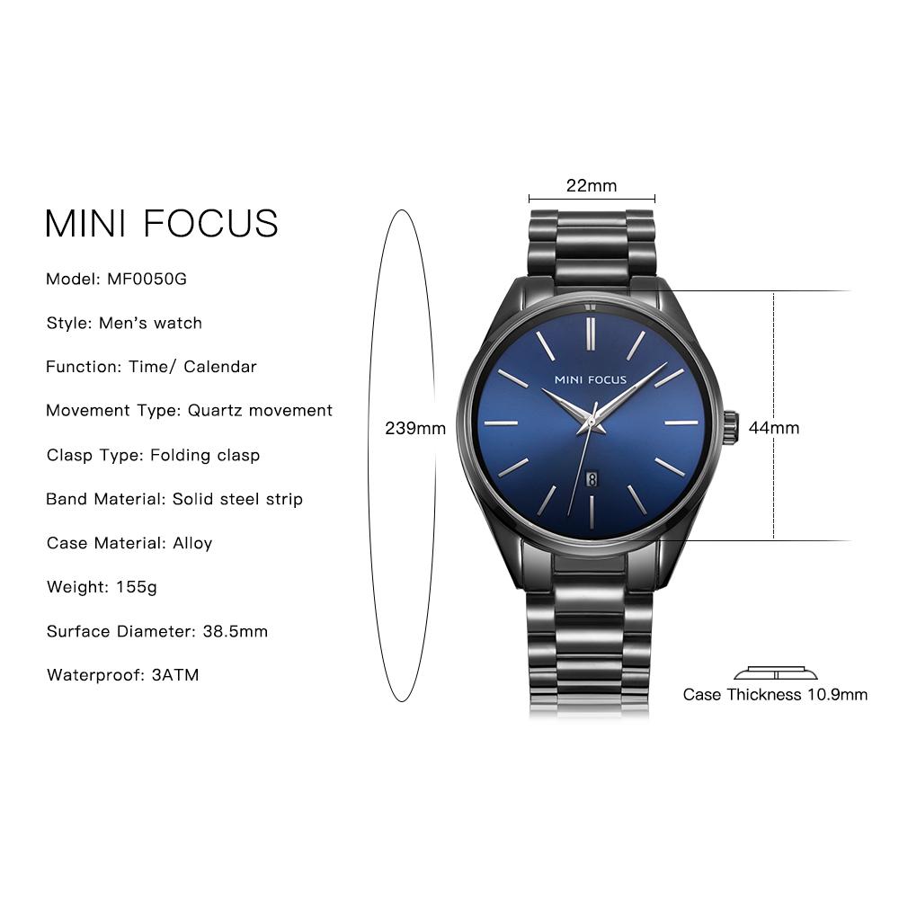 Роскошные мужские часы Mini Focus с коробкой, простые деловые водонепроницаемые кварцевые часы