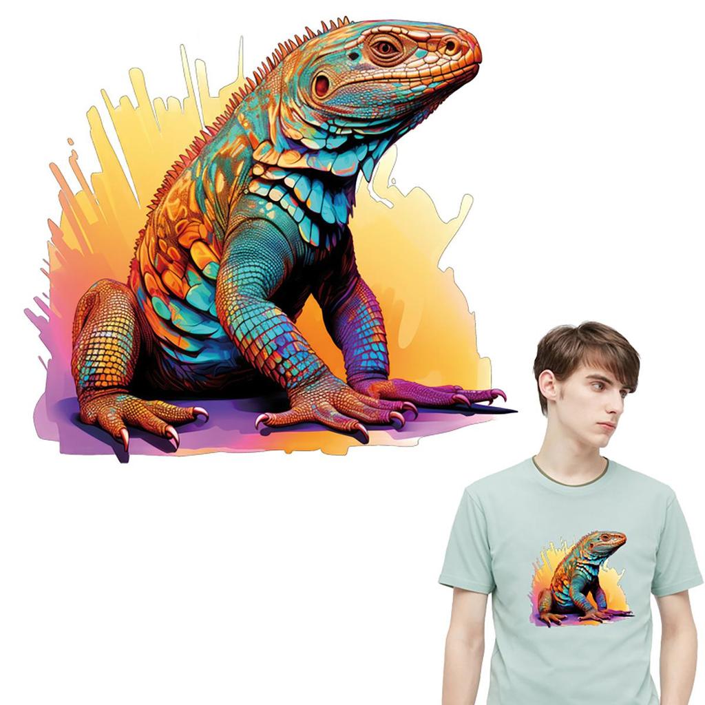 1/2pcs Colorful Lizard Heat Transfer Sticker, DIY Dangerous Pet Iron-On Decals For Clothes, T-Shirt Making, Pillow Decorating