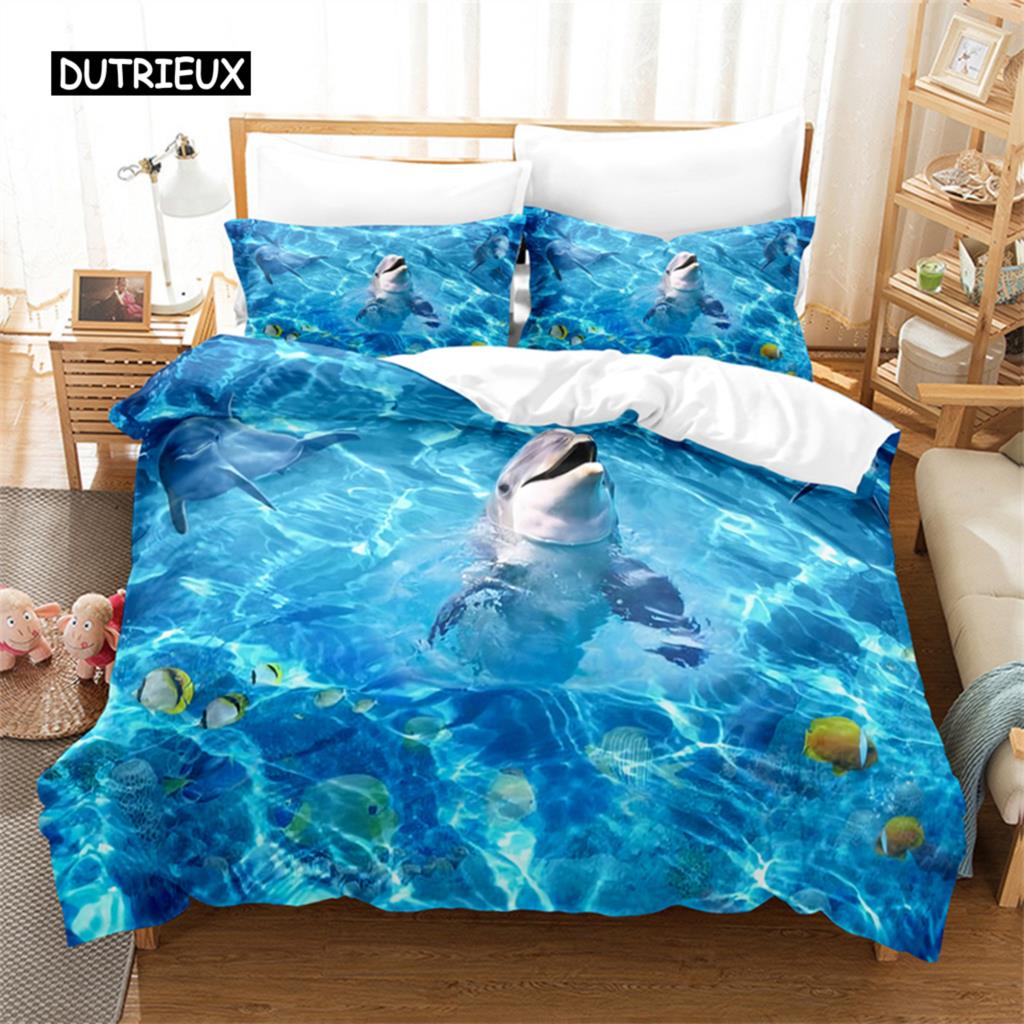 Комплект постельного белья с рисунком синего дельфина, комплект пододеяльников, постельное белье с 3D-принтом, комплект постельного белья размера «queen size», модный дизайн
