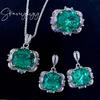 Параиба Зеленый Бриллиант Подвеска с Пусетами с Драгоценными Камнями и Изумрудным Кольцом для Женщин