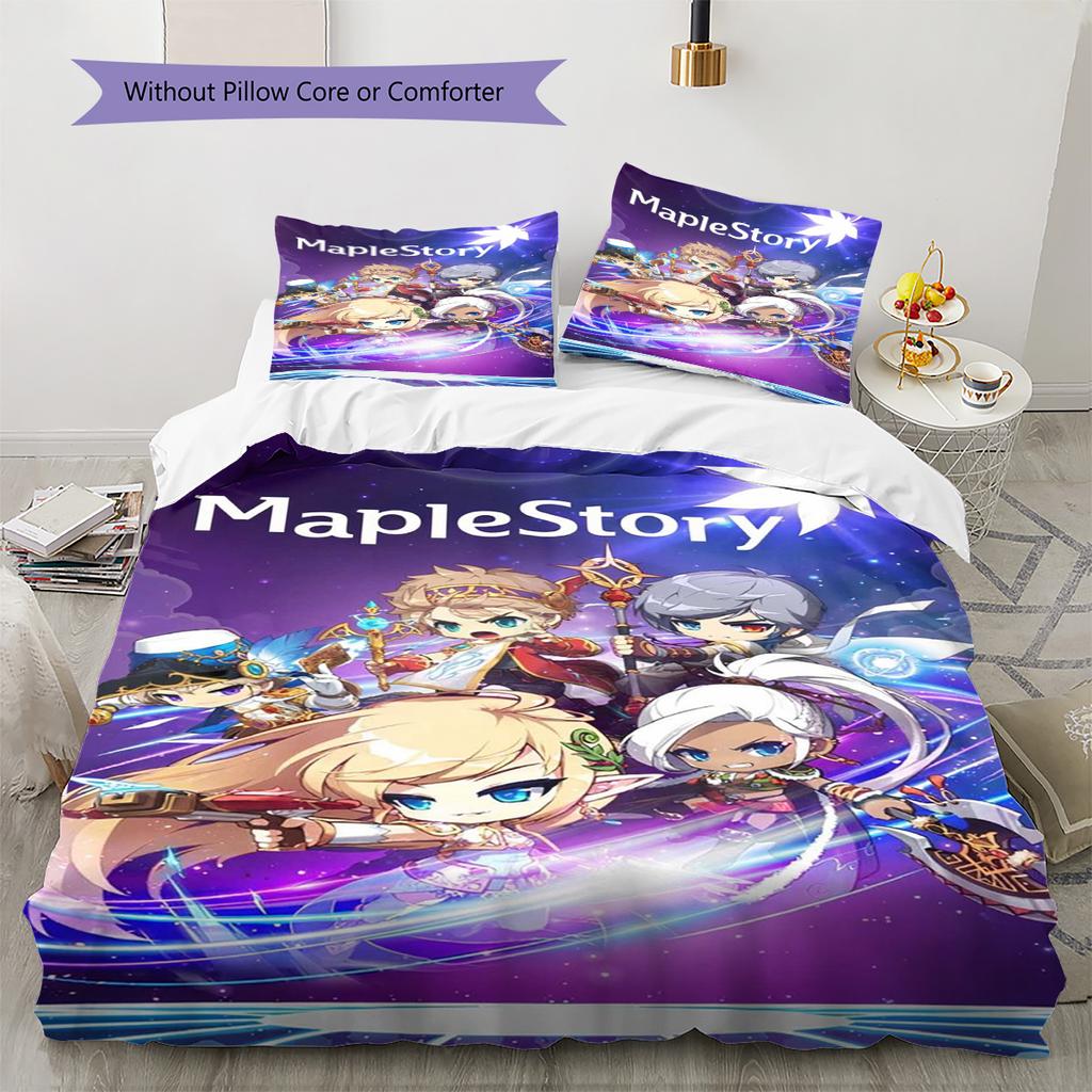 MapleStory Pattern Bedding Set Quilt Cover Pillowcase Home Decor Gift (1 * duvet cover + 2 * pillowcase, without core)