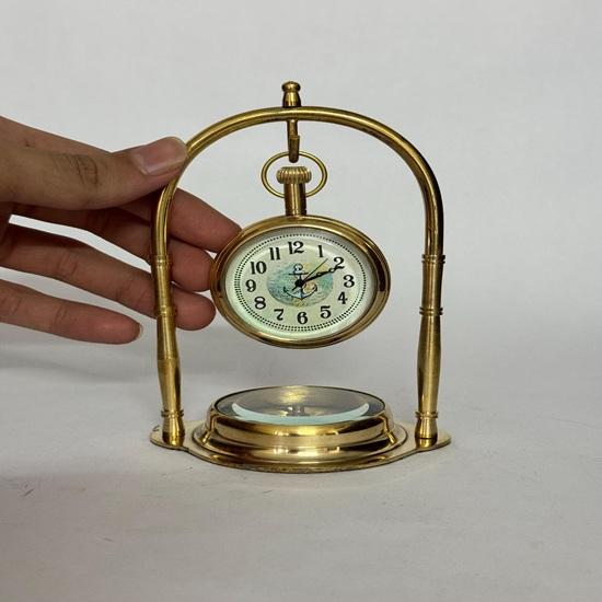Personalized Brass Desk Clock Wooden Base, Antique  Hanging Pocket Watch