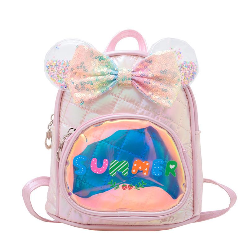 Lovely Soft Pu Material Kids Backpack With Shiny Sequins For School And Play