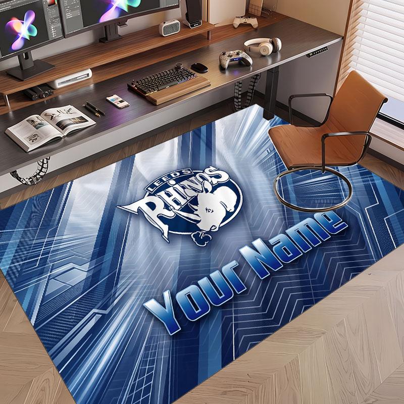 Custom Rug Leeds Rhinos Pattern Print Name Text Soft Non‑Slip Floor Carpet for Home Indoor Decoration