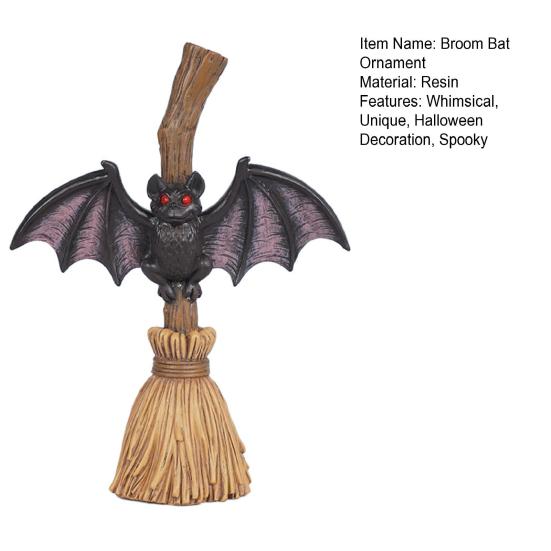 Хэллоуинская метла, фигурка летучей мыши, смола, летучая мышь с красными глазами, настольное украшение для дома в помещении и на улице, декор для патио