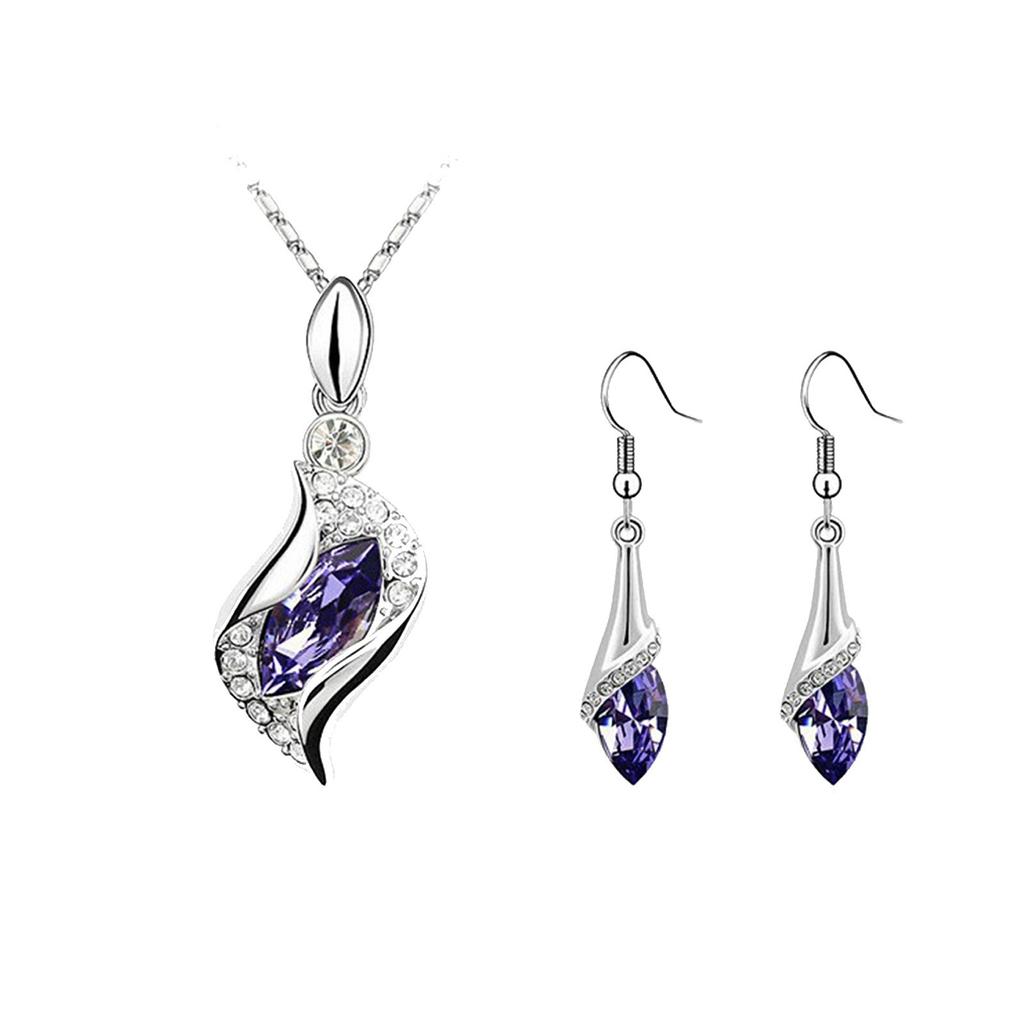 Синий длинный каплевидный австрийский кристалл модные серьги кулон ожерелье