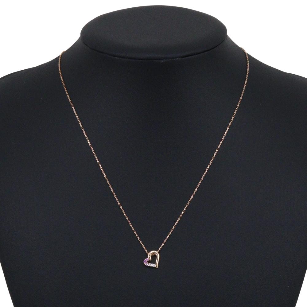 4℃ heart Necklace K10 Pink Gold/diamond 1.5g Women Used
