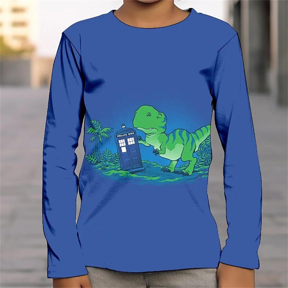 Футболка для мальчика 2023 года, детская одежда, 3D-принт с изображением динозавра, масляная живопись, цельный комплект, футболка с длинным рукавом для мальчика, футболка на Хэллоуин