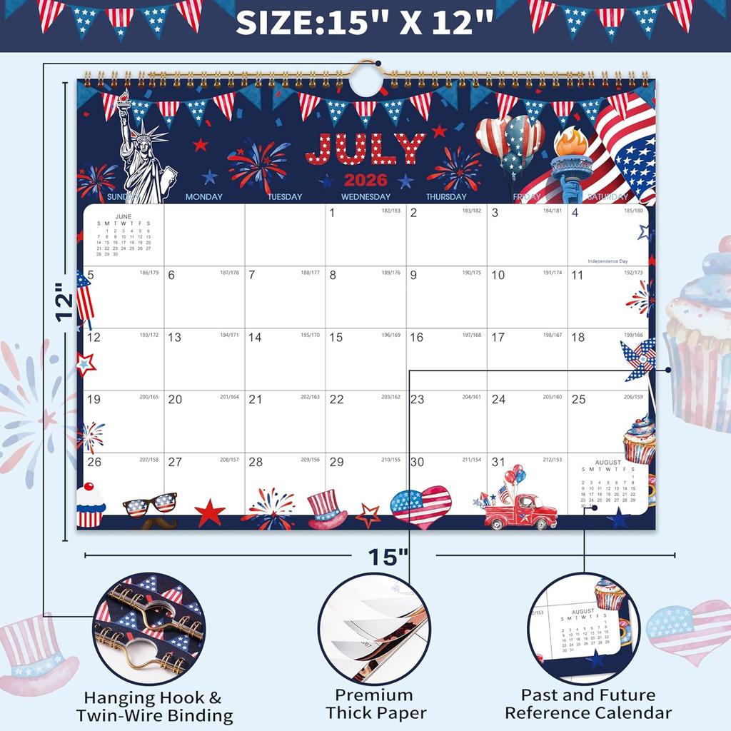 2026 Wall Calendar - Large Calendar 2026 Wall, 15" x 12", January 2026 - December 2026, 12-Month Calendar Wall with Hanging Hook, Perfect Wall