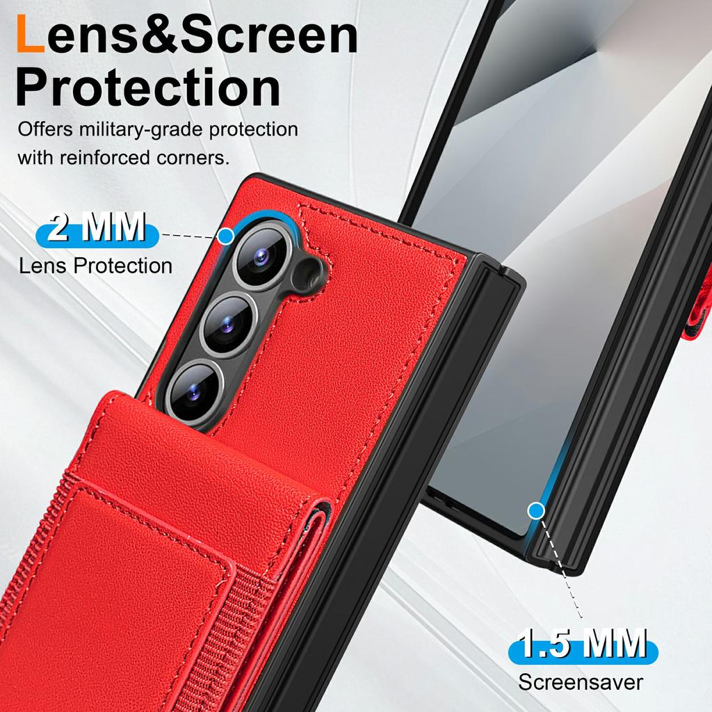 Чехол-кошелек с подставкой из кожи + ПК для Samsung Galaxy Z Fold6 5G с HD-защитой экрана