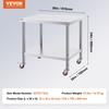 Stainless Steel Catering Work Table 30x36 Inch Commercial Kitchen Table with 4 Wheels Commercial Food Prep Workbench With Flexible Adjustment Shelf